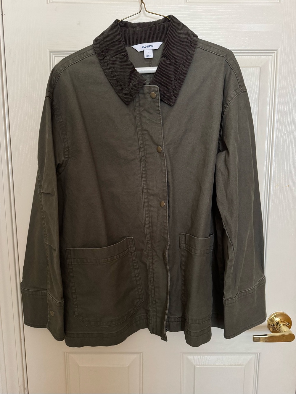 Old Navy Olive Utility Jacket with Dark Brown Corduroy Collar